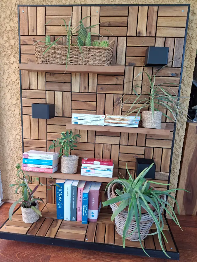 MEUBLE PLANTES table basse en bois avec verre trempe